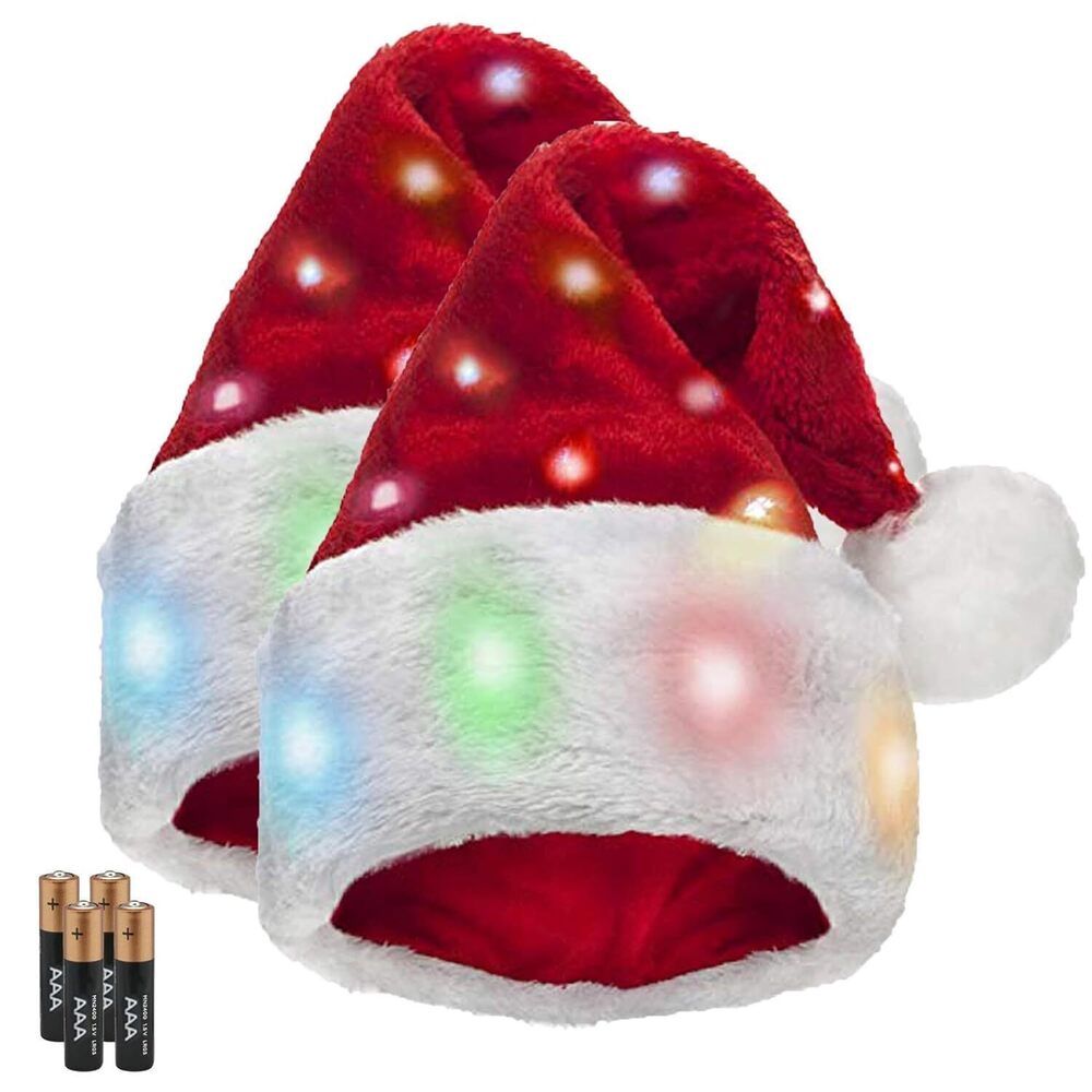 1093 Light Up Santa Hat – Adult Size, Plush Faux Fur with Blinking